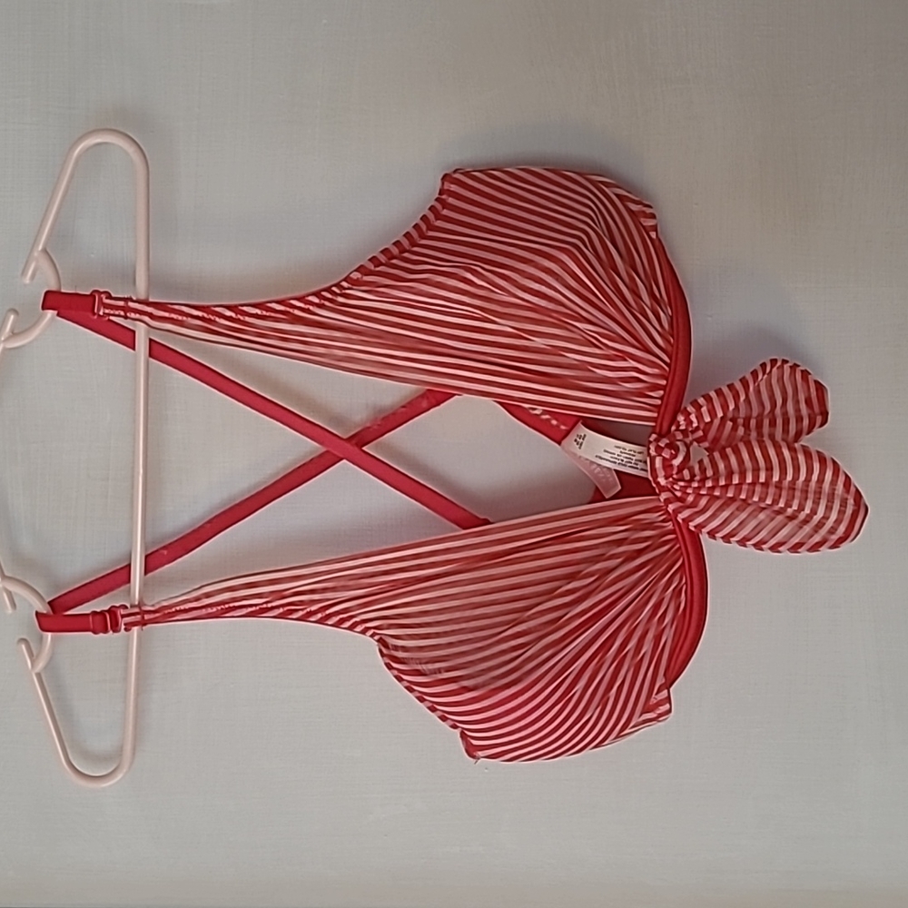 Red and white striped sheer VS bra
